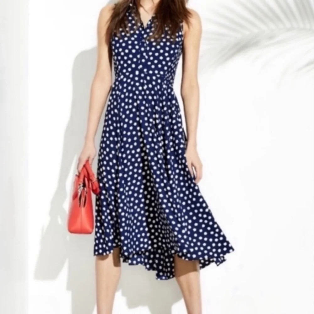 Kate Spade could floral dot patterned midi sleeveless shirt dress 17229 - Picture 2 of 16